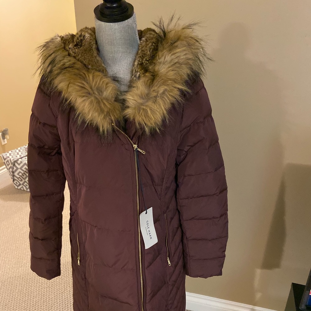 BRAND NEW Cole Haan Faux Fur Asymmetrical Coat!